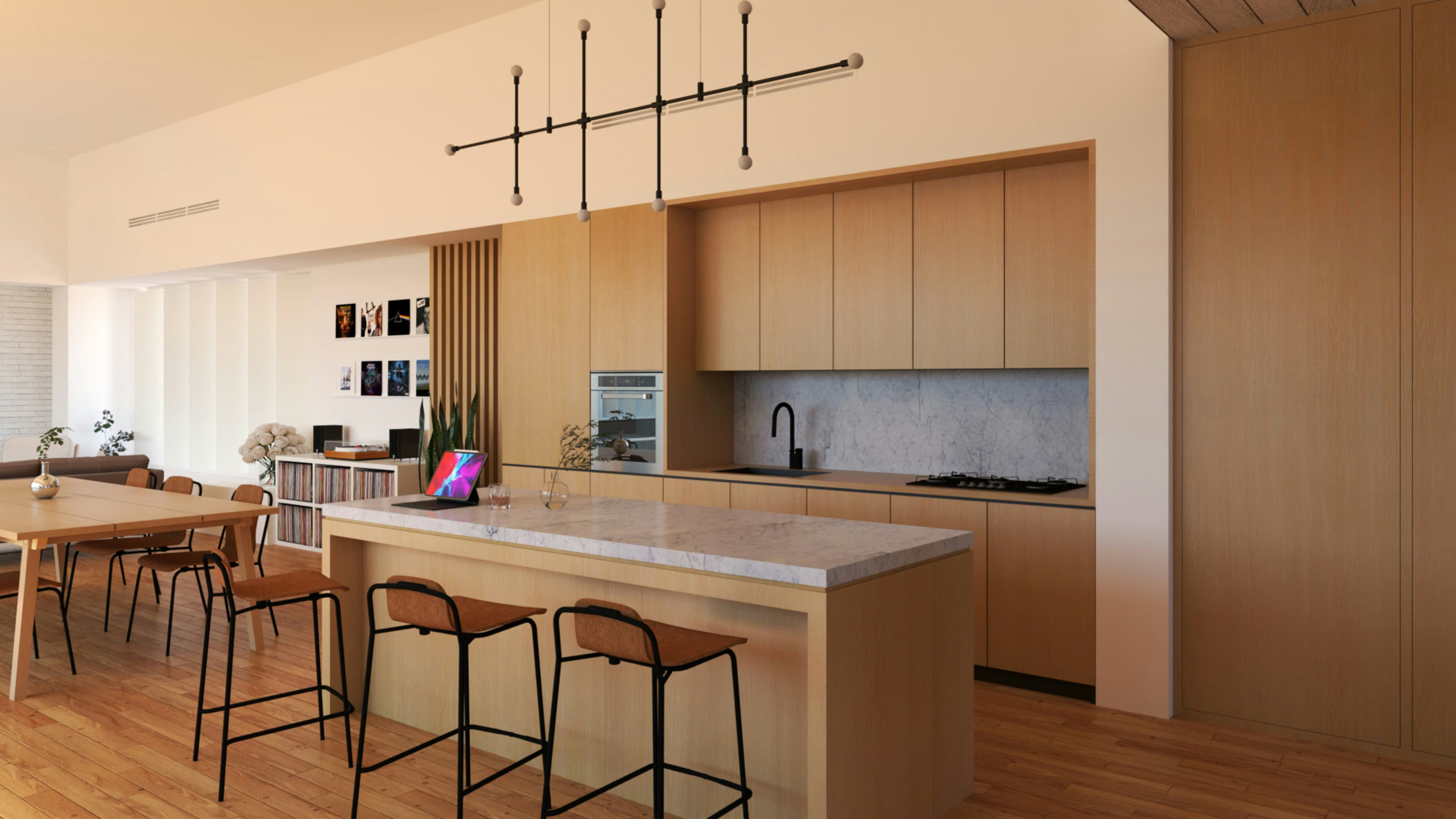 creative interior design with geometric wall art